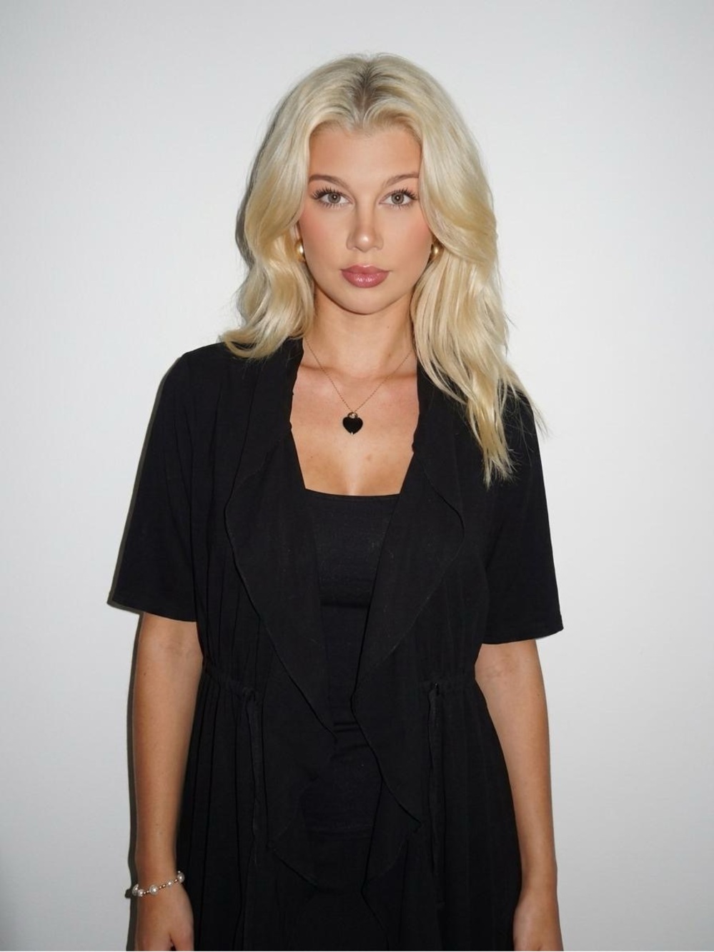 Black Short-Sleeve Open-Front Women's Cardigan